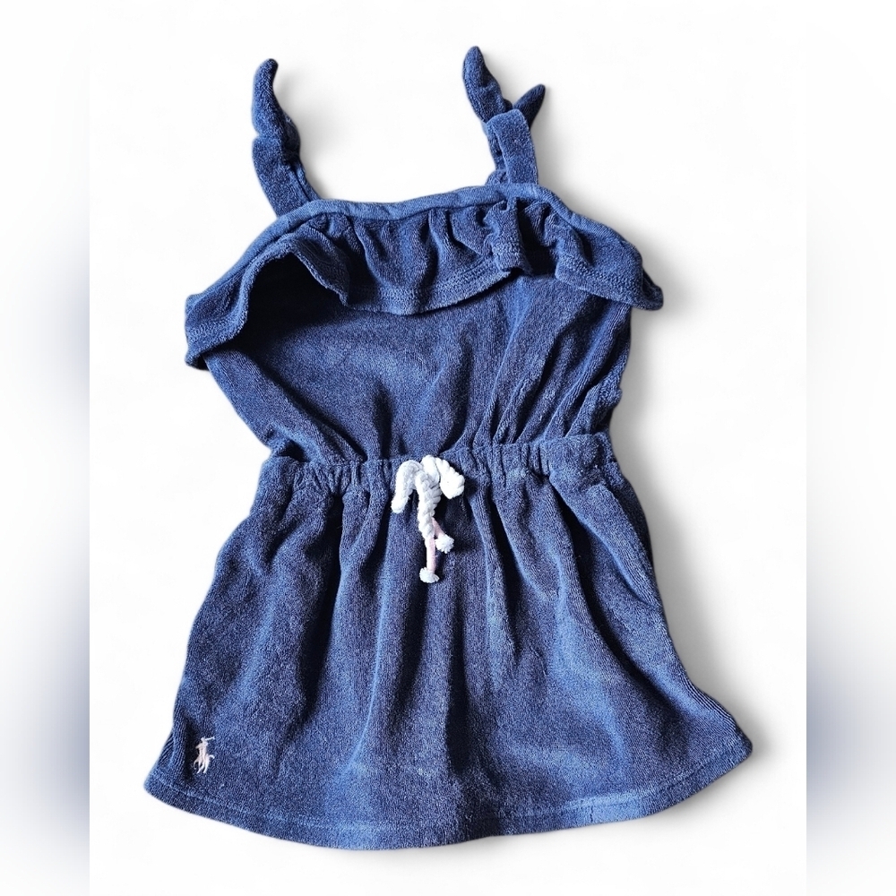 Ralph Lauren Baby Girl Terry Cover-Up Dress Navy Blue Size 9–12 Months